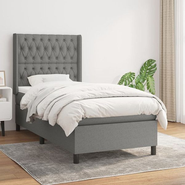 vidaXL Boxspringbett mit Matratze Dunkelgrau 100x200 cm Stoff, 3131650