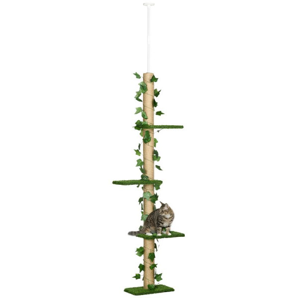 PawHut Kratzbaum höhenverstellbar 202-242 cm, rutschfest, Juteseil-Pfosten, Spanplatte, Grün/Gelb, D30-612V00GN