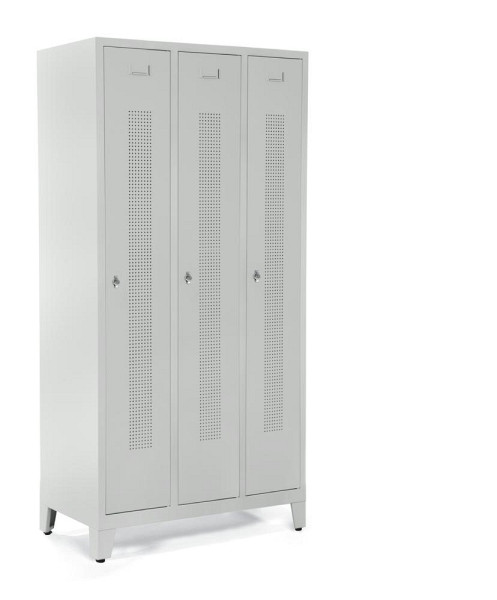 Deskin Garderobenspind SYSTEM SP1 mit Füßen, Korpus und Türen Lichtgrau RAL 7035, H 1800 x B 870 x T 500 mm, Drehriegelverschluss, 330841