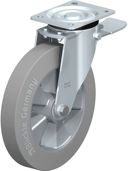 Blickle L-ALEV 250K-3-ST-SG Stahlblech-Lenkrolle, mittelschwere Ausführung, mit Anschraubplatte & Feststeller, Elastik-Vollgummi, Grau, 440206