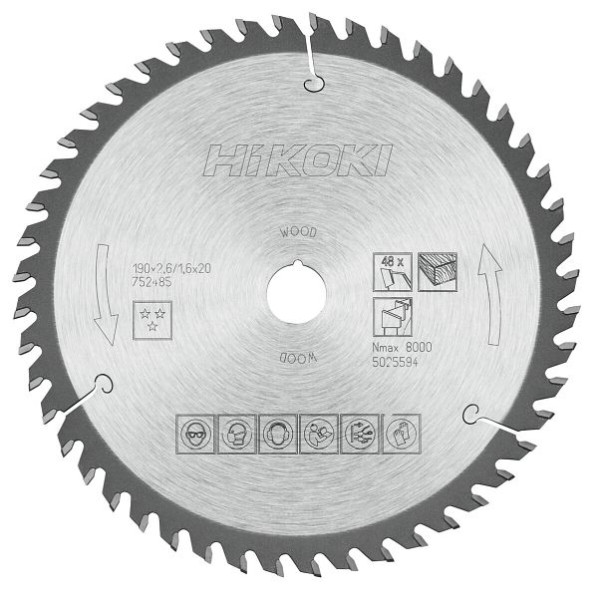 HiKOKI TCT Kreissägeblatt Holz 190x20 Z48 Wechselzahn, 752485