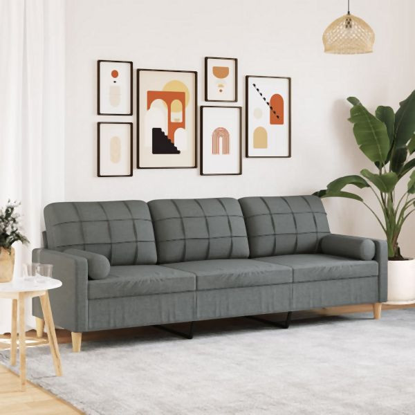 vidaXL Sofa 3-Sitzer mit Zierkissen Dunkelgrau 210 cm Stoff, 3278202