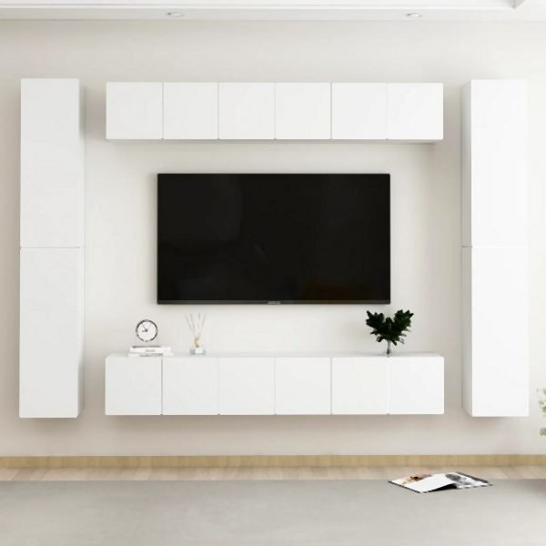 vidaXL 10-tlg. TV-Schrank-Set Weiß Holzwerkstoff, 3078665