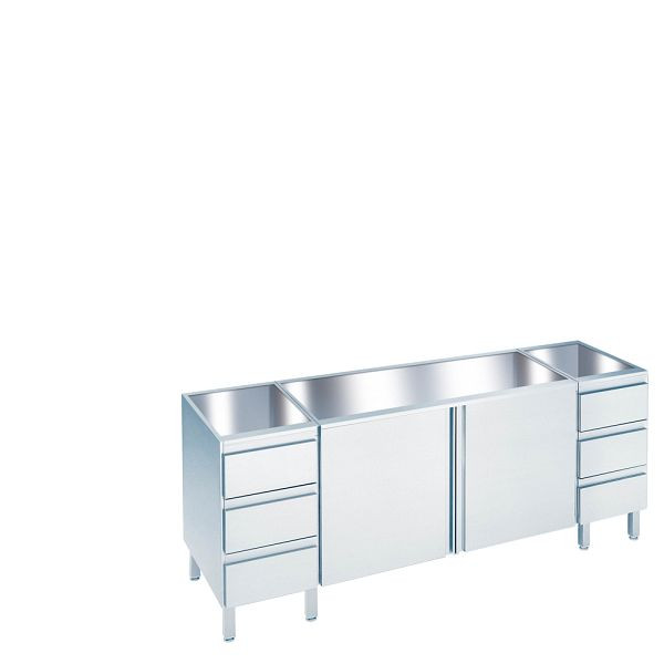 CHROMOnorm Arbeitsschrank mit Flügeltüren und Schubladenblöcken, Tiefe 560 (600)mm, ohne Tischplatte, SF0616US3B0