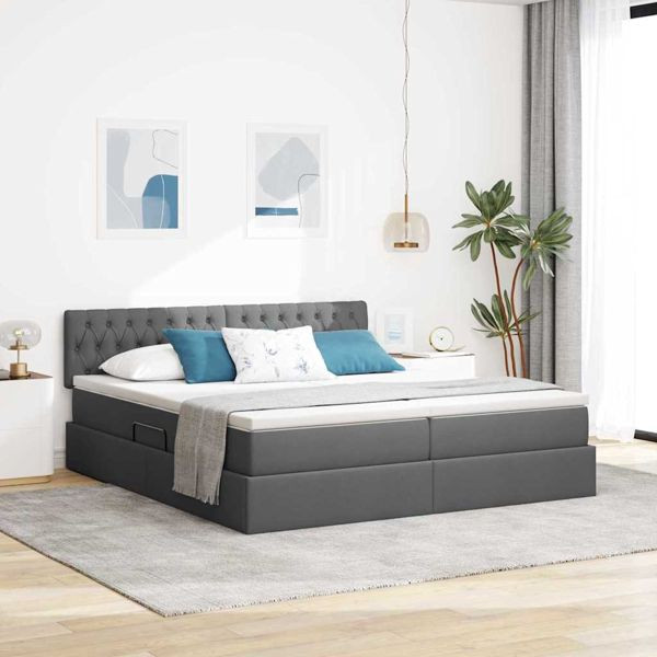 vidaXL Bett mit LED-Lichtleisten Dunkelgrau 180 x 200 cm Stoff, 3371574