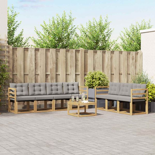 vidaXL Outdoor-Sofagarnitur mit Kissen 8-teilig Weiß und Hellgrau, 3389273