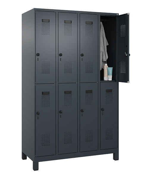 C+P Doppelstöckiger Spind Evolo PLUS, mit Füßen, 8 Fächer, 1950x1200x500mm, 701, RAL 7016 Anthrazitgrau, Drehriegel, 049310-40 S10016