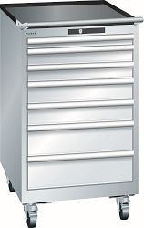 LISTA Schubladenschrank mobil 27x36E (BxTxH) 564x725x990mm KEY Lock, Lichtgrau, 7 Schubladen, Fronthöhen: 50-150 mm, 14.372.020