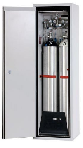 asecos Gasflaschenschrank feuerbeständig G90, 2 x 50 l Flaschen, B 600 mm, Tür links, grau, 210386