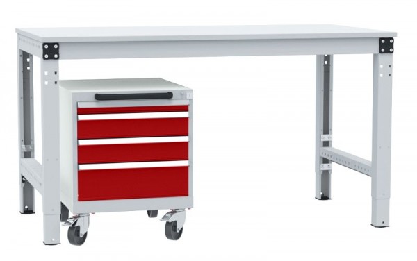 Manuflex Schubfachschrank BASETEC mobil, Nutzhöhe 400 mm mit 4 Schubfächern, in rubinrot RAL 3003, Rubinrot, SP1193.3003