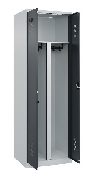 C+P PSA Schwarz-Weiß-Spind Evolo PLUS, 2 Abteile, 1850x600x500mm, 7035/7016, Zylinderschloss, 049002-20P S10039