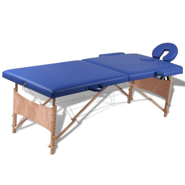 vidaXL Massageliege Klappbar 2-Zonen mit Holzgestell Blau, 110075