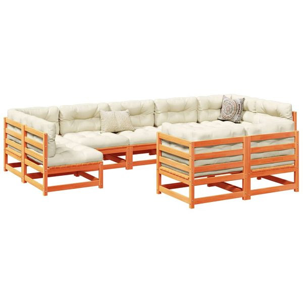 vidaXL 9-teilig Garten-Sofagarnitur mit Kissen Wachsbraun Kiefernholz, 3299630