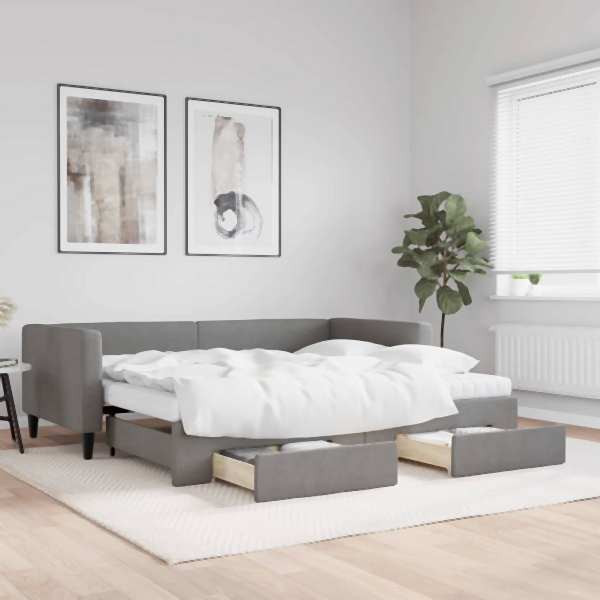 vidaXL Tagesbett Ausziehbar mit Schubladen Dunkelgrau 90x190 cm Stoff, 3196643