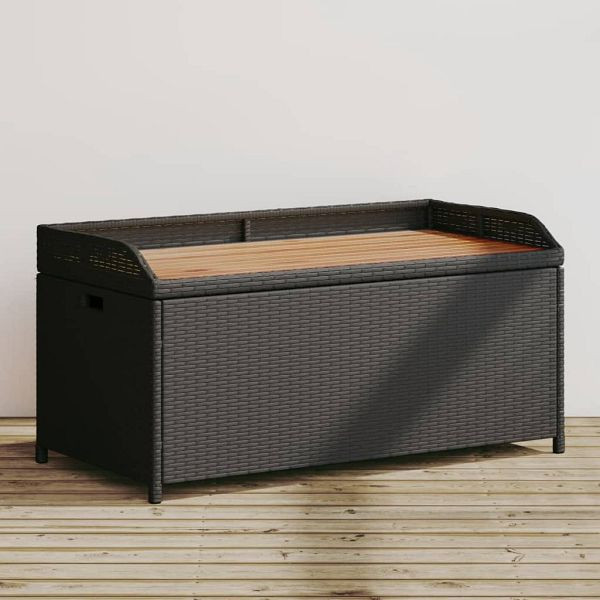 vidaXL Bank mit Stauraum Schwarz 100x50x52 cm Poly Rattan Akazienholz, 365949