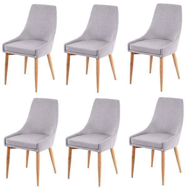 Mendler 6er-Set Esszimmerstuhl HWC-B44 II, Stuhl Küchenstuhl Retro Design, Stoff/Textil grau, 3x64195