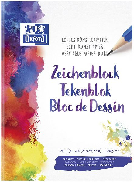 Oxford Zeichenblock - A4, 20 Blatt, 120 g/qm, 100050321, 4006144952751