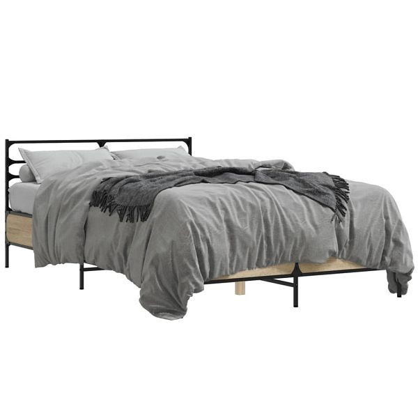 vidaXL Bettgestell Sonoma-Eiche 135x190 cm Holzwerkstoff und Metall, 3280073
