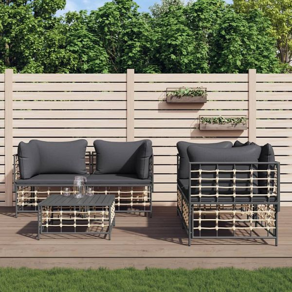 vidaXL 5-teilig Garten-Lounge-Set mit Kissen Anthrazit Poly Rattan, 3186703