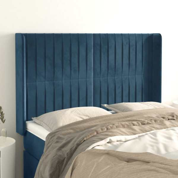 vidaXL Kopfteil mit Ohren Dunkelblau 147x16x118/128 cm Samt, 3119870