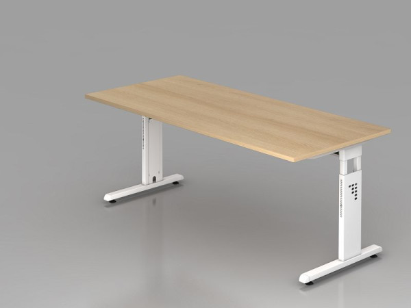 Hammerbacher Schreibtisch C-Fuß 180x80cm Eiche/Weiß, Arbeitshöhe 65-85 cm, VOS19/E/W
