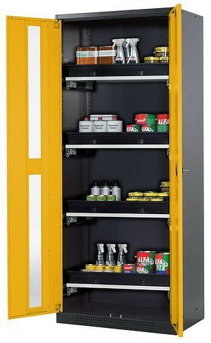 asecos Chemikalienschrank Systema-T CS-84G, Korpus anthrazit, Flügeltüren gelb, 4 Tablarauszüge, 208927