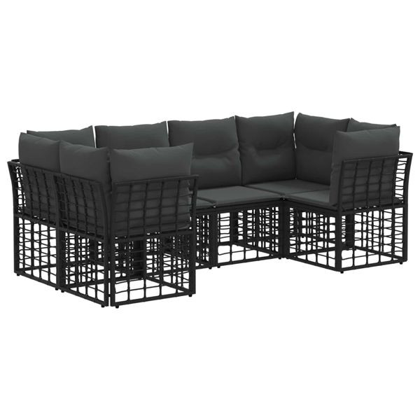 vidaXL Outdoor-Sofagarnitur mit Kissen 6-teilig Schwarz Polyester, 3437545