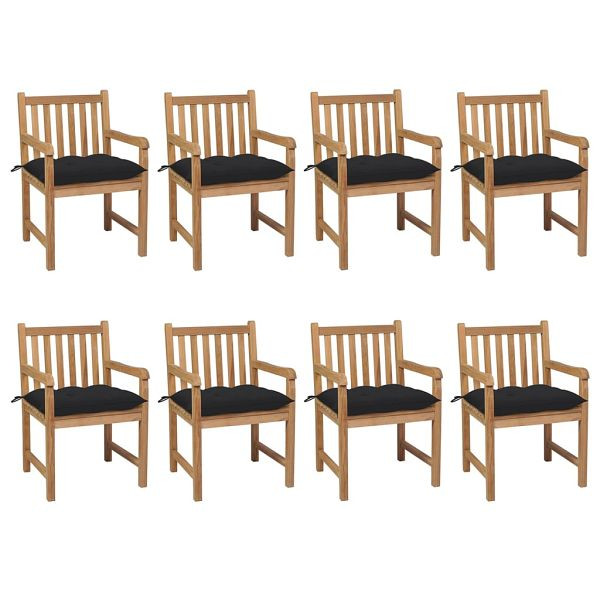 vidaXL Gartenstühle 8 Stück mit Schwarzen Kissen Massivholz Teak, 3073080