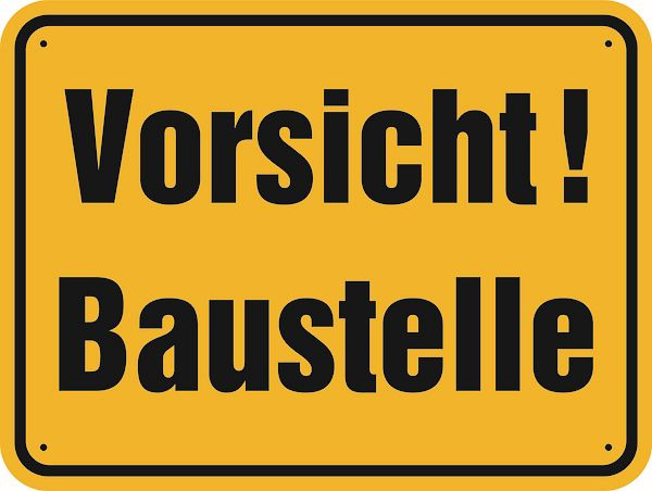 Schilder Klar Baustellenkennzeichnung Vorsicht! Baustelle, 400x300x0.6 mm Aluminium geprägt, 818/00