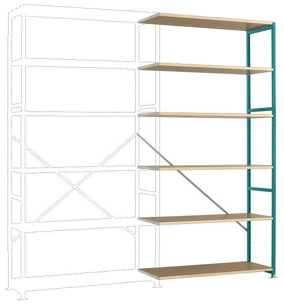 Manuflex Breitfach-Steckregal Anbauregal mit 6 Holzverbundböden, HxBxT = 2500 x 1250 x 600 mm, wasserblau, RP1428.5021