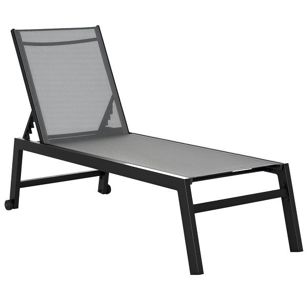 Outsunny Sonnenliege, Gartenliege, 5-stufige Rückenlehne, Aluminium, Grau, 202 x 65 x 43 cm, 84B-340GY
