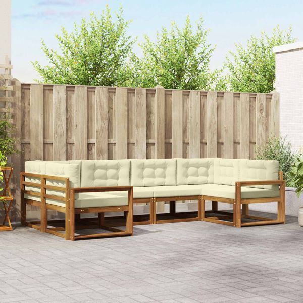 vidaXL Outdoor-Sofagarnitur mit Kissen 6-teilig Natur und Creme, 3368073