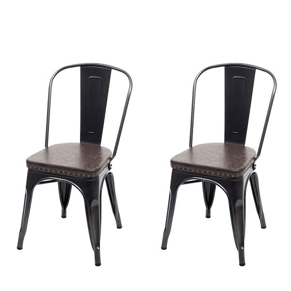 Mendler 2er-Set Esszimmerstuhl HWC-H10e, Küchenstuhl Stuhl Chesterfield Metall Kunstleder Industrial Gastronomie, schwarz-braun, 72447