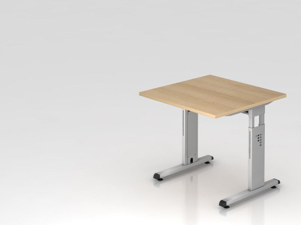 Hammerbacher Schreibtisch C-Fuß 80x80cm Eiche/Silber, Arbeitshöhe 65-85 cm, VOS08/E/S