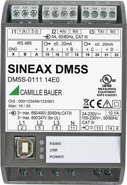 Camille Bauer Frei programmierbares Universal-Messgerät für Starkstromnetze, SINEAX DM5S, 193201