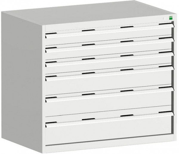bott cubio Schubladenschrank bestückt mit 6 Schwerlastschubladen BxTxH: 1050 x 650 x 900 mm, RAL 7035, 40021224.16V