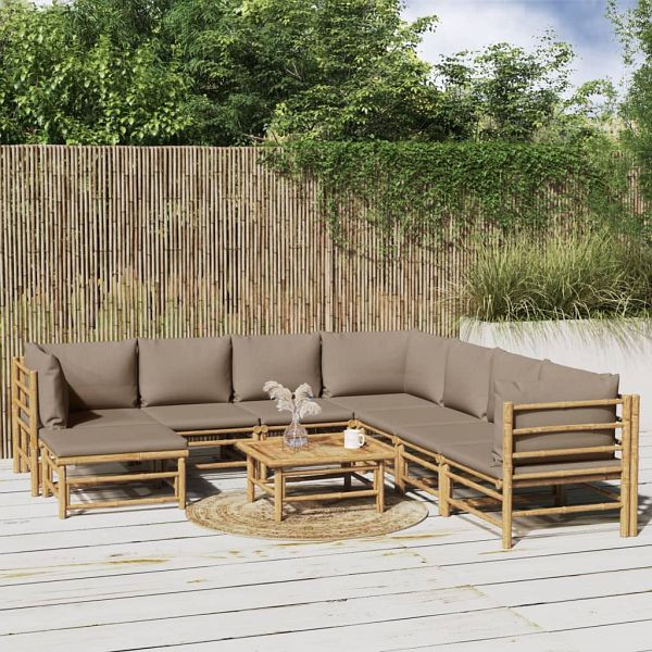 vidaXL 9-teilig Garten-Lounge-Set mit Kissen Taupe Bambus, 3155132