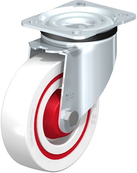 Blickle LK-POW 125K-1-FK Stahlblech-Lenkrolle, schwere Ausführung, mit Anschraubplatte, Polyamid, Weiß, 643163