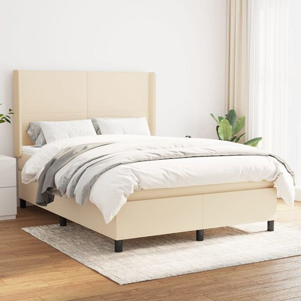 vidaXL Boxspringbett mit Matratze Creme 140x200 cm Stoff, 3131278