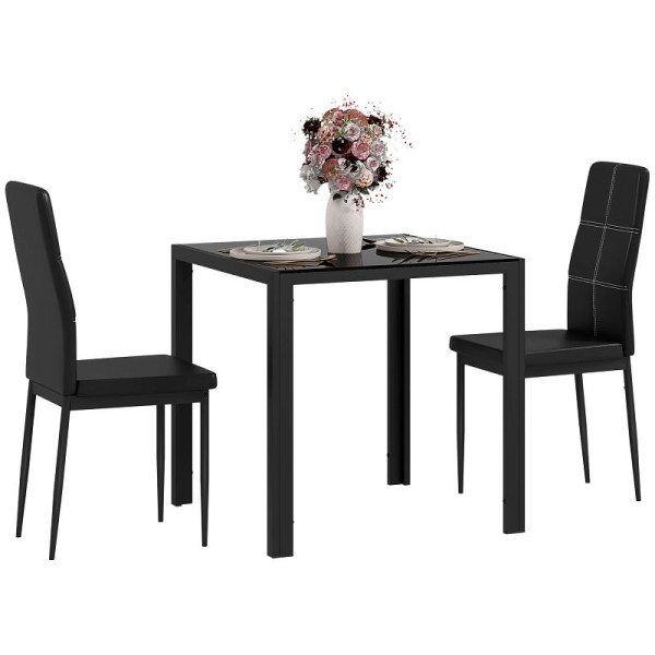 HOMCOM Essgruppe Esstisch mit 2 Stühlen Platzsparend Esszimmergruppe Sitzgruppe Schwarz, 835-255V01BK