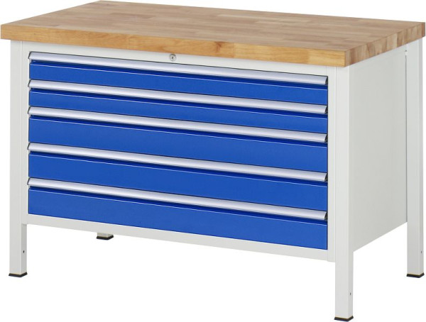 RAU Werkbank Serie 8000 - Modell 8371, B1250 x T700 x H840-1040 mm, Systemunterbau B1235 x T650 x H800-1000 mm, 03-8371A2-127B4H.11