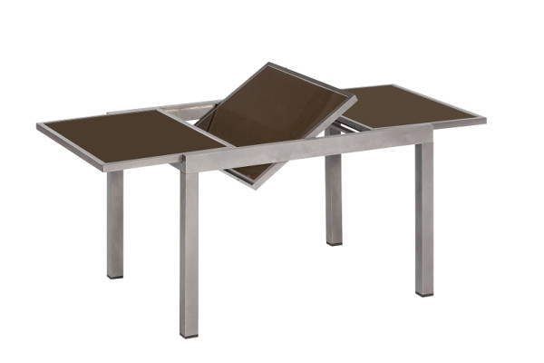 Merxx Ausziehtisch 120 (180) x 90 cm, graphitfarbenes Gestell / braune Glasplatte, Aluminium, 26460-209