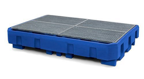 DENIOS Auffangwanne classic-line aus PE für 2 IBC, Abfüllbereich und verzinkt Gitterrost, 267611