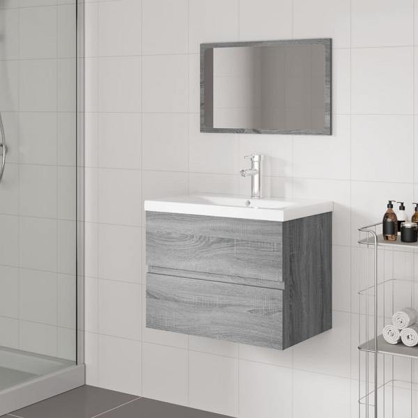vidaXL Badmöbel-Set Grau Sonoma Holzwerkstoff, Weiß, 3152874