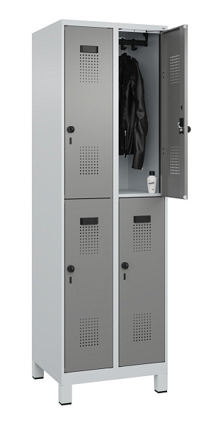 C+P Doppelstöckiger Spind Evolo PLUS, mit Füßen, 4 Fächer, 1950x600x500mm, 7035, Frontfarbe 0005000 RDS Stahlgrau, Drehriegel, 049310-20 S10014