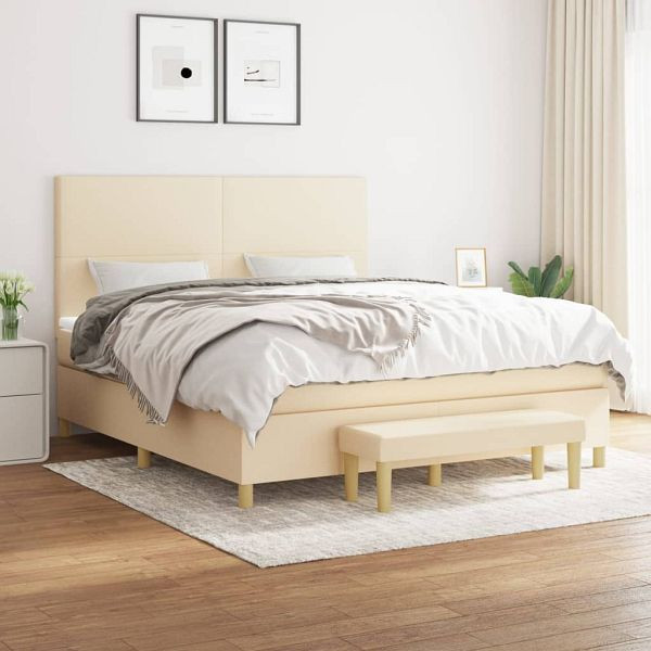 vidaXL Boxspringbett mit Matratze Creme 180x200 cm Stoff, 3137018