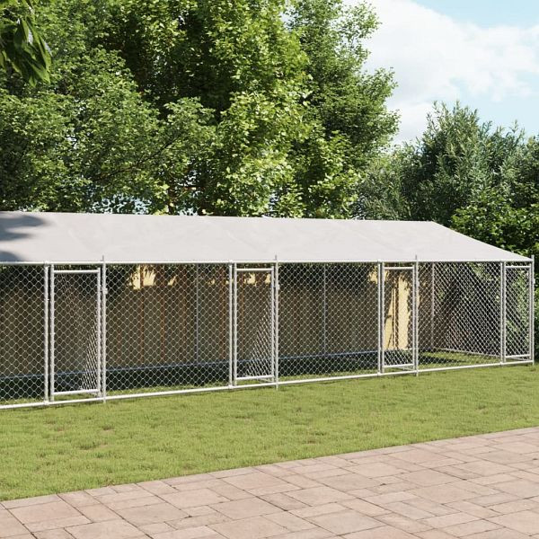 vidaXL Hundezwinger mit Dach und Türen Grau 12x2x2 m Verzinkter Stahl, 3209567