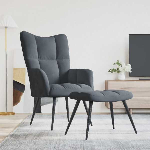 vidaXL Relaxsessel mit Hocker Dunkelgrau Samt, Polyester, 328085