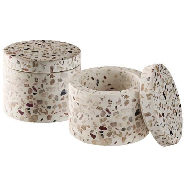 APS Dose TERRAZZO - Beton, Ø 6 cm, Höhe 5 cm, 40 ml,Terrazzooptik, Unikat (Farb + Form kann minimal abweichen), VE: 2er-Set, 15917