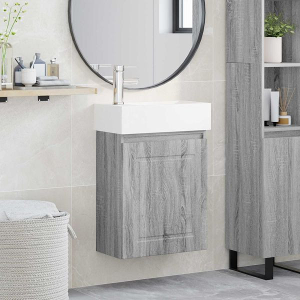 vidaXL Badezimmer Waschtischunterschrank mit Wasserhahn Grau Sonoma, 889507